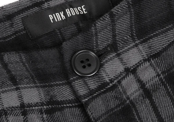 ピンクハウスPINK HOUSE コットンウール裁ち切りフリル切替チェッククロップドパンツ グレー濃淡S K-112686_003