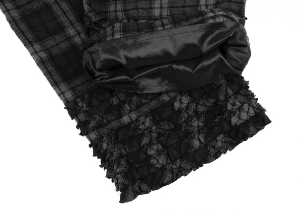 ピンクハウスPINK HOUSE コットンウール裁ち切りフリル切替チェッククロップドパンツ グレー濃淡S K-112686_009