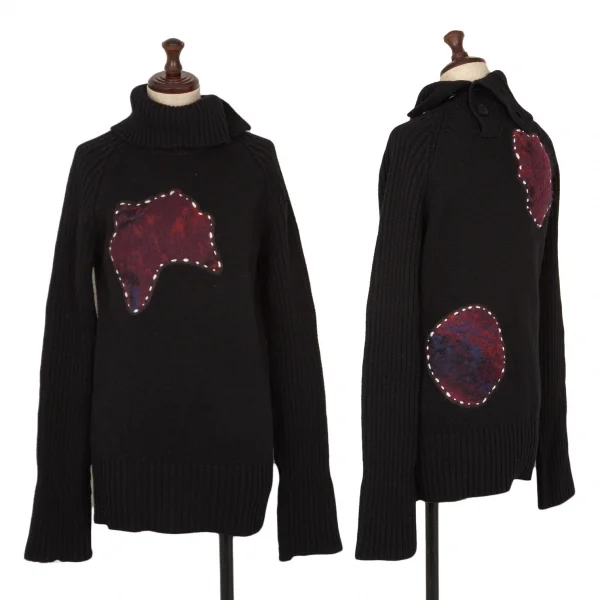 Yohji Yamamoto NOIR Patch Design High Neck Knit Sweater Black 2 K-112694_001