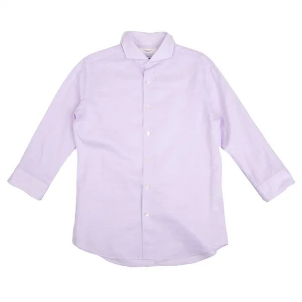 エディフィスEDIFICE SOKTASコットンリネン七分袖カッタウェイシャツ パープルM K-112701_001