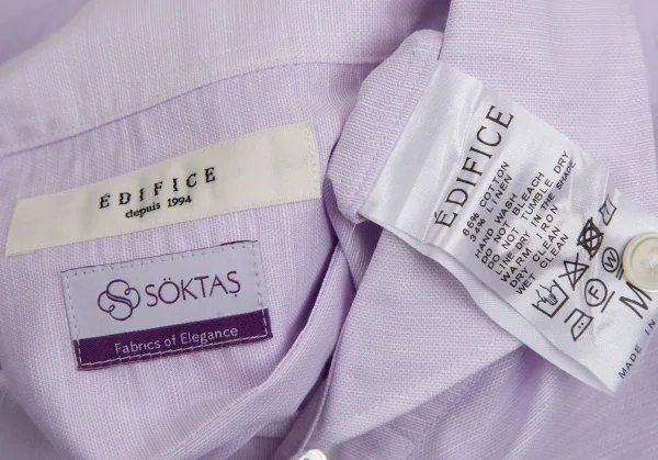 エディフィスEDIFICE SOKTASコットンリネン七分袖カッタウェイシャツ パープルM K-112701_013