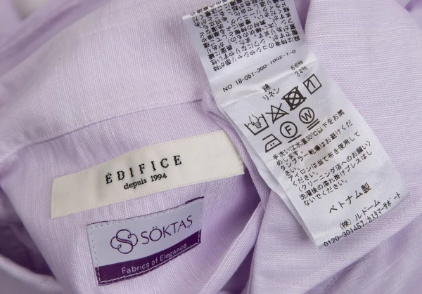 エディフィスEDIFICE SOKTASコットンリネン七分袖カッタウェイシャツ パープルM K-112701_014