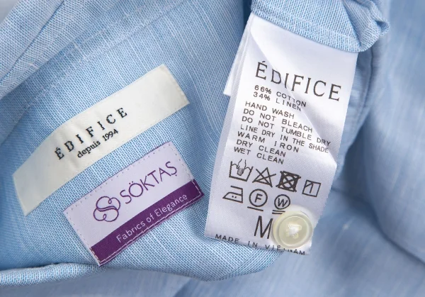 エディフィスEDIFICE SOKTASコットンリネン七分袖カッタウェイシャツ 水色M K-112702_011