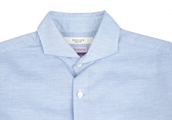 エディフィスEDIFICE SOKTASコットンリネン七分袖カッタウェイシャツ 水色M K-112702_002