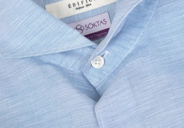 エディフィスEDIFICE SOKTASコットンリネン七分袖カッタウェイシャツ 水色M K-112702_003