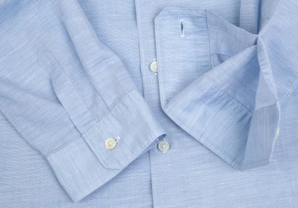 エディフィスEDIFICE SOKTASコットンリネン七分袖カッタウェイシャツ 水色M K-112702_005