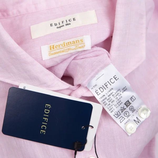 エディフィスEDIFICE Herdmansリネン七分袖カッタウェイシャツ ピンクM K-112703_011