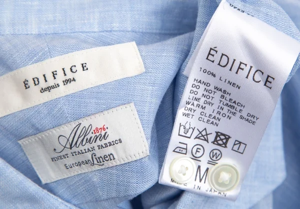 エディフィスEDIFICE Albiniリネンカッタウェイシャツ 水色M K-112704_011