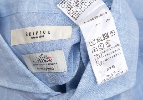 エディフィスEDIFICE Albiniリネンカッタウェイシャツ 水色M K-112704_012
