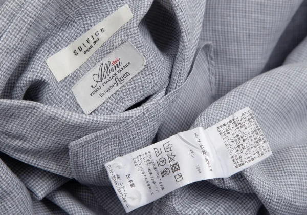 エディフィスEDIFICE Albiniリネンパピートゥースカッタウェイシャツ グレー白M K-112710_011