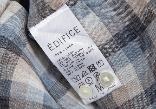 エディフィスEDIFICE Albiniリネンオーバーチェックカッタウェイシャツ 青モカ他M K-112711_010