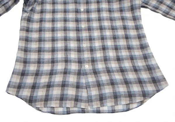 エディフィスEDIFICE Albiniリネンオーバーチェックカッタウェイシャツ 青モカ他M K-112711_006