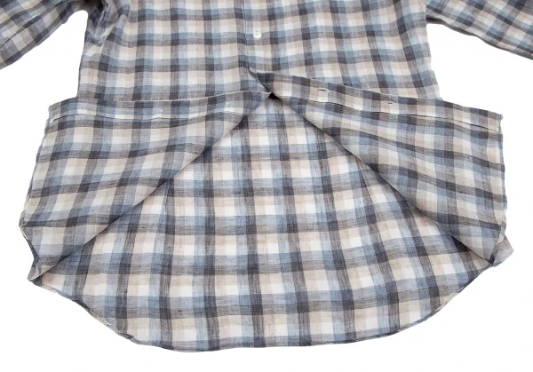 エディフィスEDIFICE Albiniリネンオーバーチェックカッタウェイシャツ 青モカ他M K-112711_007