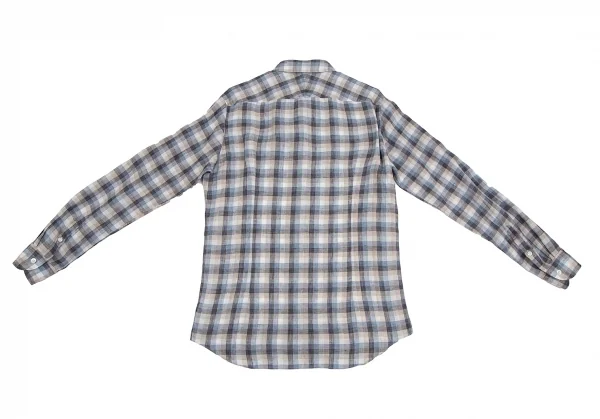 エディフィスEDIFICE Albiniリネンオーバーチェックカッタウェイシャツ 青モカ他M K-112711_008