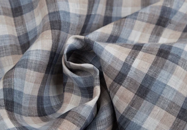 エディフィスEDIFICE Albiniリネンオーバーチェックカッタウェイシャツ 青モカ他M K-112711_009