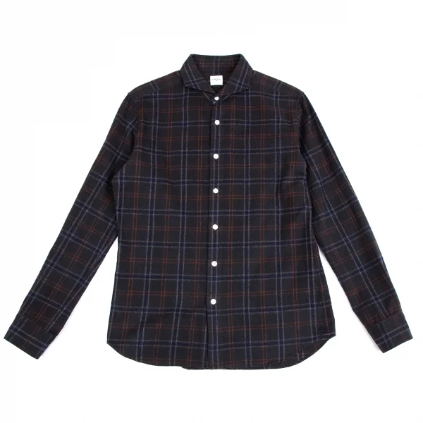 エディフィスEDIFICE コットンカッタウェイチェックフランネルシャツ チャコールM K-112713_001