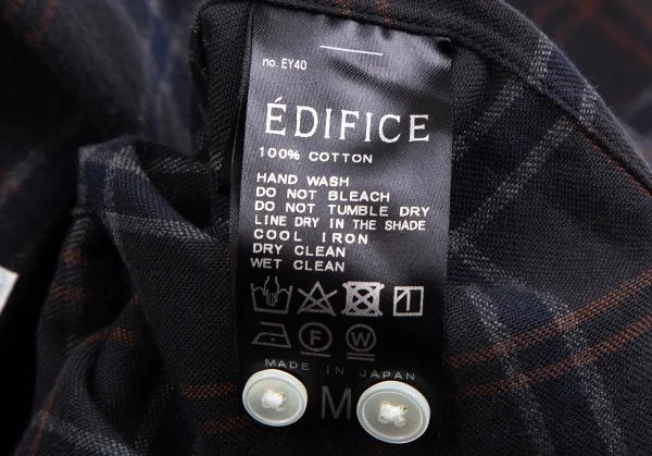 エディフィスEDIFICE コットンカッタウェイチェックフランネルシャツ チャコールM K-112713_010