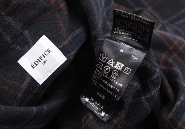エディフィスEDIFICE コットンカッタウェイチェックフランネルシャツ チャコールM K-112713_011