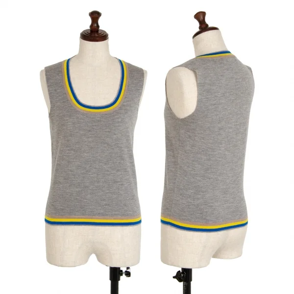 マルニMARNI 配色デザインウールニットベスト グレー38 K-112736_001