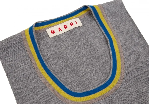 マルニMARNI 配色デザインウールニットベスト グレー38 K-112736_004