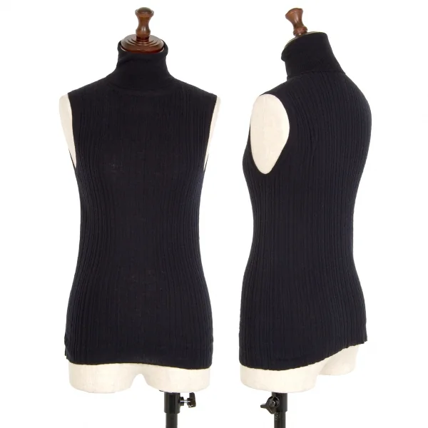プラダPRADA タートルネックノースリーブリブニット 紺38 K-112746_001