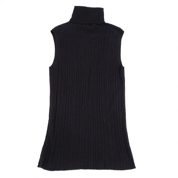 プラダPRADA タートルネックノースリーブリブニット 紺38 K-112746_009