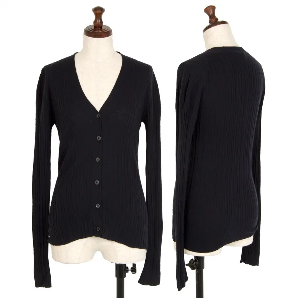 プラダPRADA ウールカシミヤリブニットカーディガン 紺38 K-112747_001