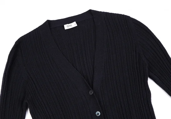 プラダPRADA ウールカシミヤリブニットカーディガン 紺38 K-112747_003
