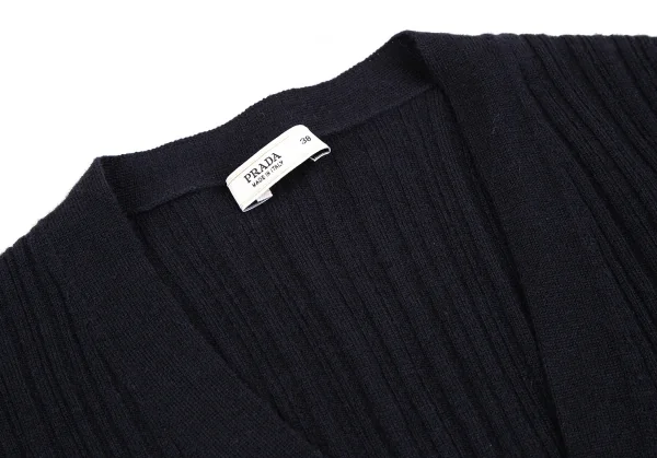 プラダPRADA ウールカシミヤリブニットカーディガン 紺38 K-112747_004
