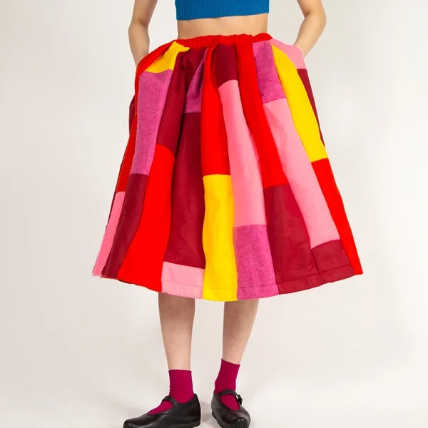 コムコム コムデギャルソンCOMME des GARCONS 製品洗いフェルトパッチワーク切替スカート マルチXS K-112783_013