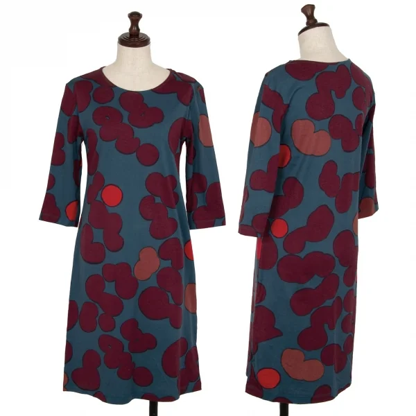 マリメッコmarimekko グラフィックプリントカットソーワンピース ブルーXS K-112798_001