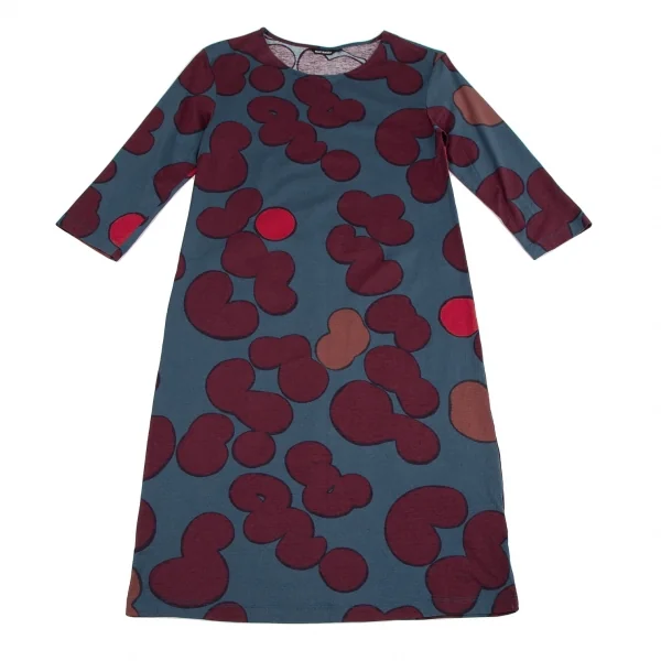 マリメッコmarimekko グラフィックプリントカットソーワンピース ブルーXS K-112798_002