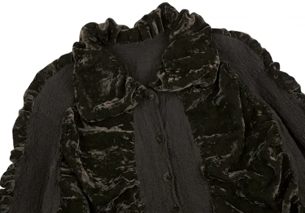 イッセイミヤケ ミーISSEY MIYAKE me ドレープベロア切替カリフラワージャケット 茶カーキF K-112806_003