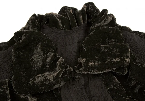 イッセイミヤケ ミーISSEY MIYAKE me ドレープベロア切替カリフラワージャケット 茶カーキF K-112806_004
