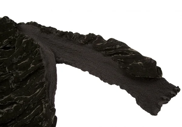 イッセイミヤケ ミーISSEY MIYAKE me ドレープベロア切替カリフラワージャケット 茶カーキF K-112806_006