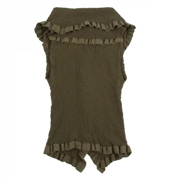 イッセイミヤケ ミーISSEY MIYAKE me テープトリムカリフラワーノースリーブトップス カーキF K-112808_011