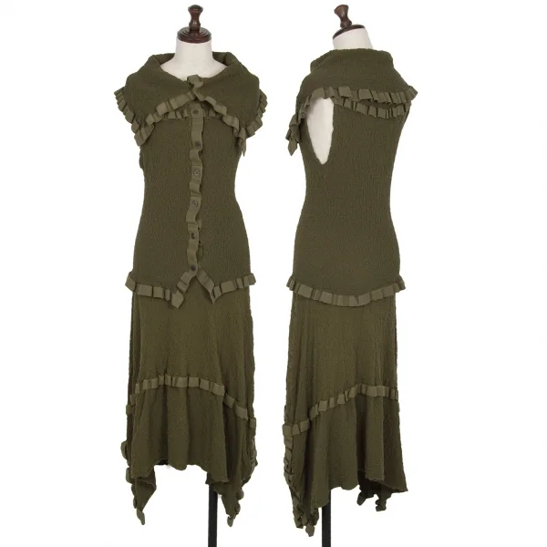 イッセイミヤケ ミーISSEY MIYAKE me テープトリムカリフラワーノースリーブトップス カーキF K-112808_014