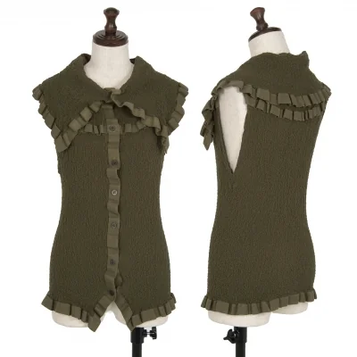 イッセイミヤケ ミーISSEY MIYAKE me テープトリムカリフラワーノースリーブトップス カーキ