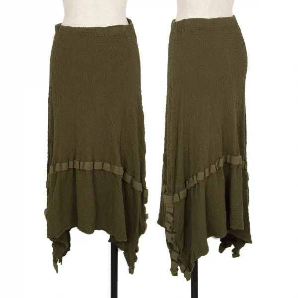 イッセイミヤケ ミーISSEY MIYAKE me テープトリムカリフラワースカート カーキF K-112809_001