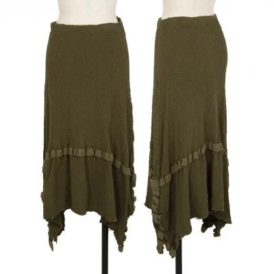 イッセイミヤケ ミーISSEY MIYAKE me テープトリムカリフラワースカート カーキ