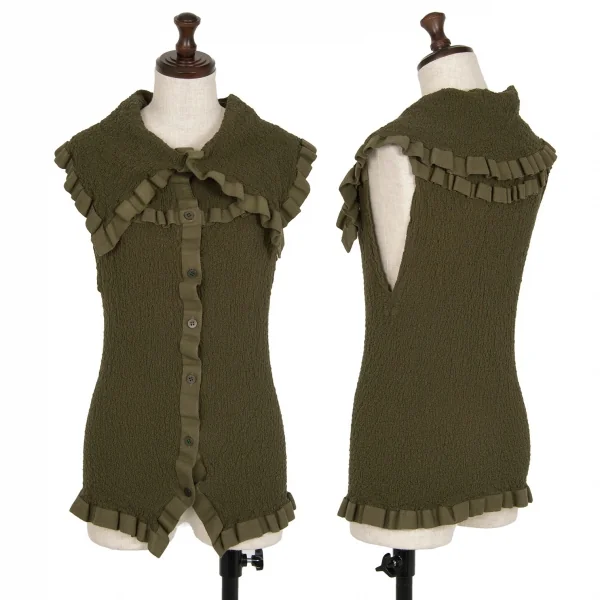 イッセイミヤケ ミーISSEY MIYAKE me テープトリムカリフラワーノースリーブセットアップ カーキF K-112810_002