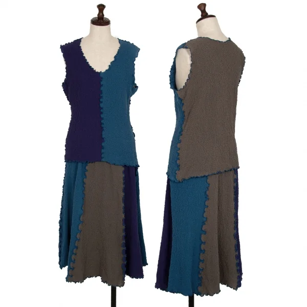 イッセイミヤケ ミーISSEY MIYAKE me トリカラーカリフラワーノースリーブ グレー青紫F 【レディース】 イッセイミヤケ ミーISSEY MIYAKE me トリカラー切替
