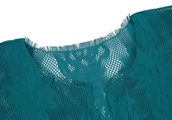 プリーツプリーズPLEATS PLEASE ストレッチフローラルレーススクエアシルエットカーディガン ターコイズ3 K-112819_003