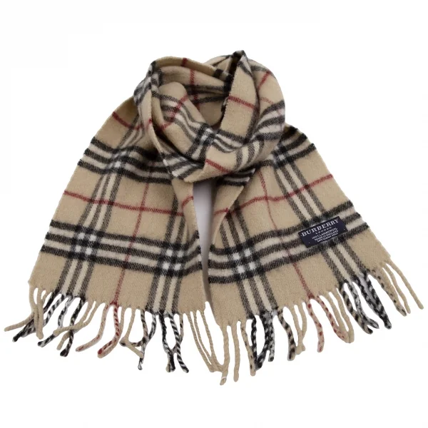 バーバリーBURBERRY LONDON ラムウールノバチェックフリンジマフラー ベージュ K-112840_001