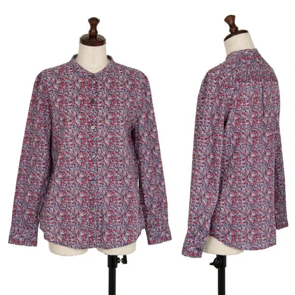 アーペーセーA.P.C. 小花プリントバンドカラーシャツ 紺紫他XS K-112849_001