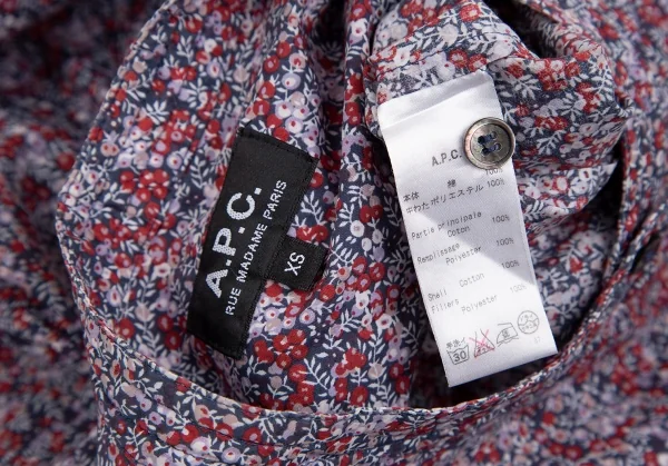 アーペーセーA.P.C. 小花プリントバンドカラーシャツ 紺紫他XS K-112849_012