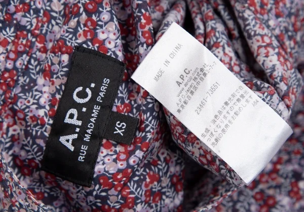 アーペーセーA.P.C. 小花プリントバンドカラーシャツ 紺紫他XS K-112849_013