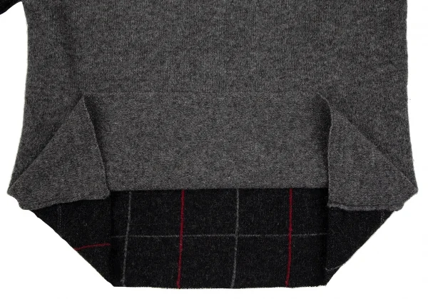 コムデギャルソン オムCOMME des GARCONS HOMME フロント無地切替チェックVネックニットセーター グレーS K-112854_011