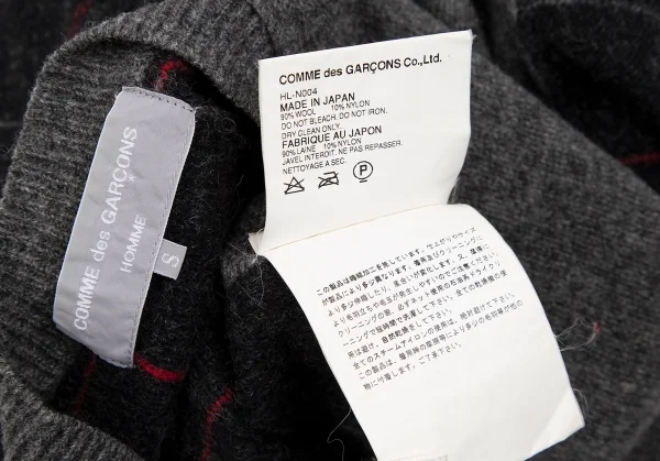 コムデギャルソン オムCOMME des GARCONS HOMME フロント無地切替チェックVネックニットセーター グレーS K-112854_015