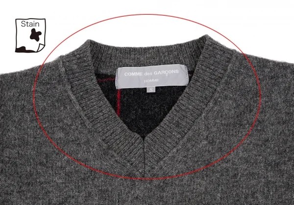 コムデギャルソン オムCOMME des GARCONS HOMME フロント無地切替チェックVネックニットセーター グレーS K-112854_003